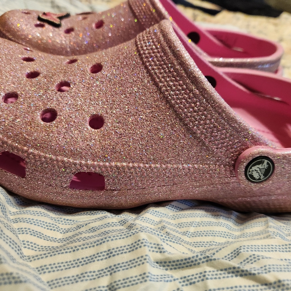 Size 10womens pink glitter crocs